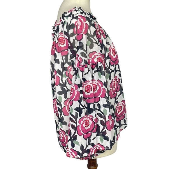 Loft Shirt Womens XS Blouse Off the Shoulder White Pink Rose Print Lined Chiffon - Picture 3 of 13